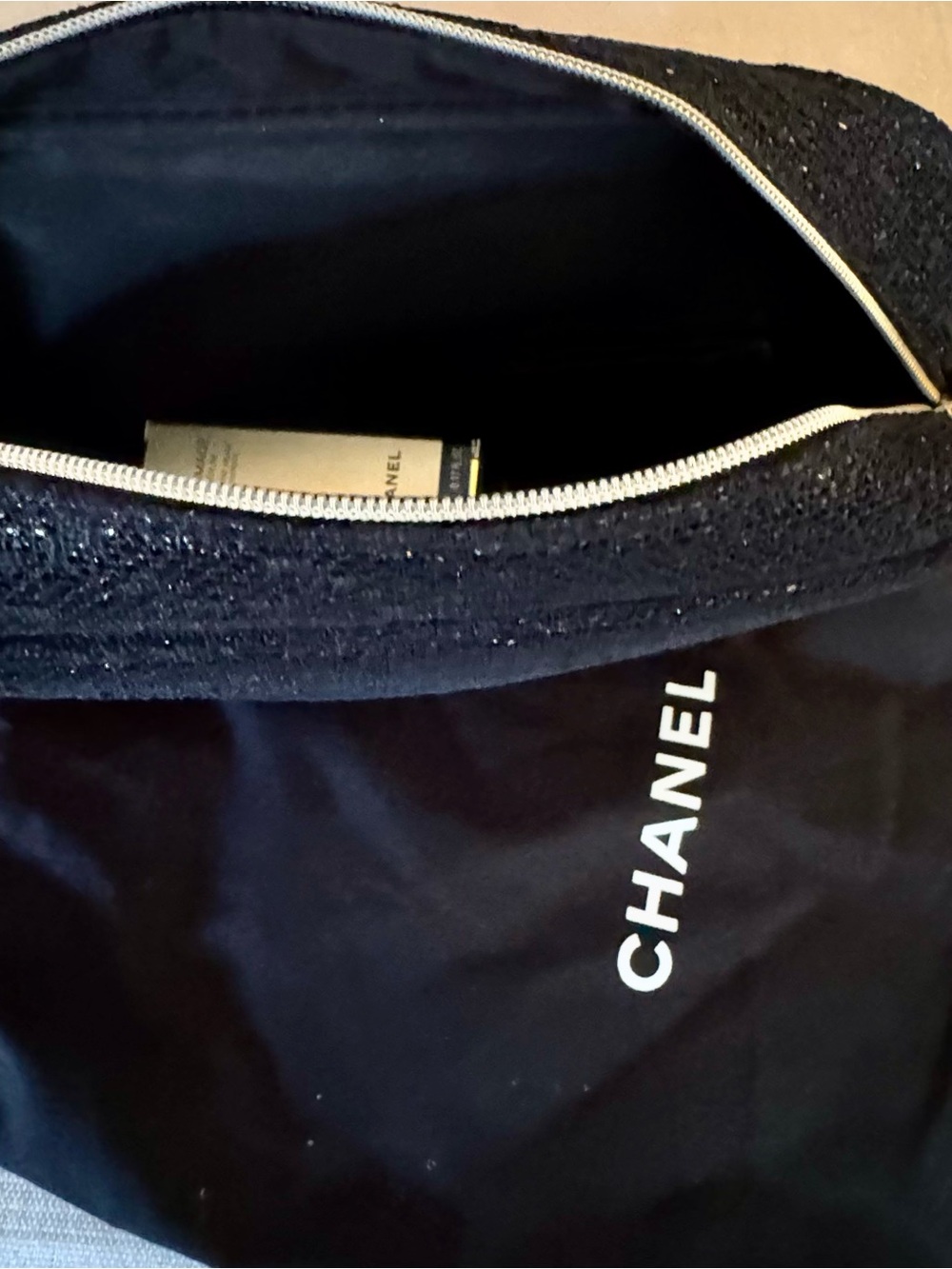 CHANEL Black Cosmetic Pouch with Gold Logo and Assorted Makeup - Picture 6 of 6